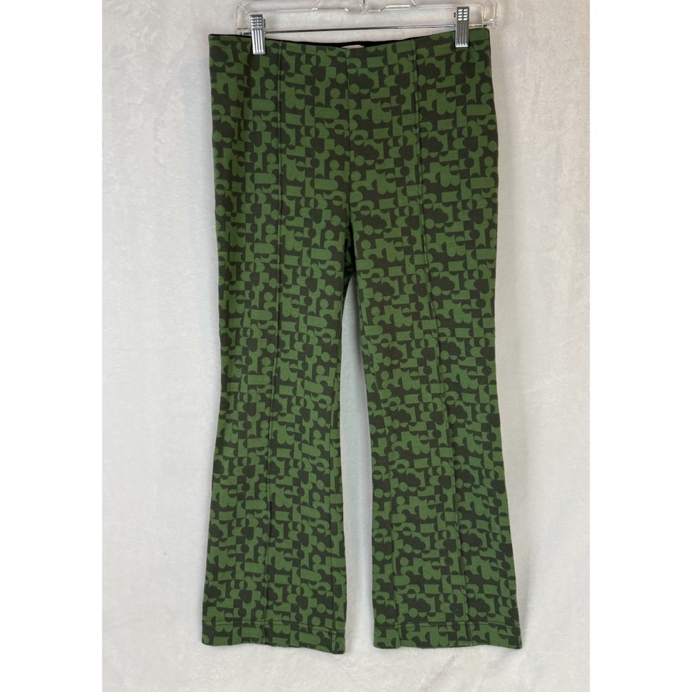 Maeve Anthropologie Green Geometric Crop Pants Small Retro Stretch